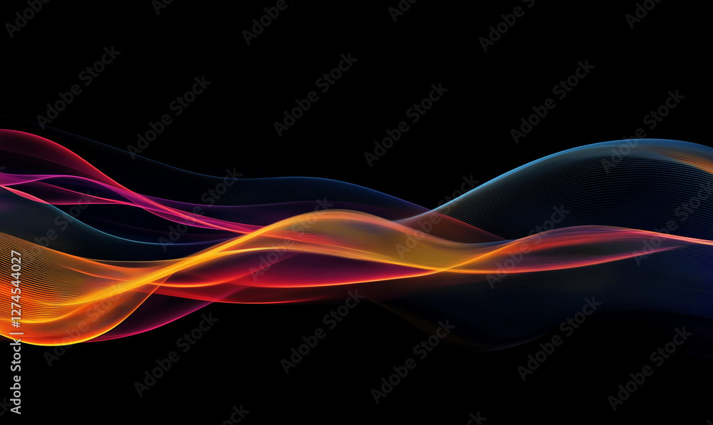 Black Backdrop with Glowing Colorful Trails Creating a Stunning Modern Abstract Visual Impact Black Backdrop with Glowing Colorful Trails Creating a Stunning Modern Abstract Visual Impact