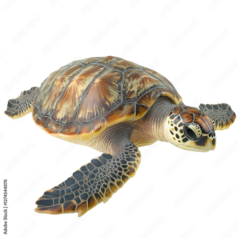 Obraz premium Closeup loggerhead sea turtle with soft studio lighting on white background