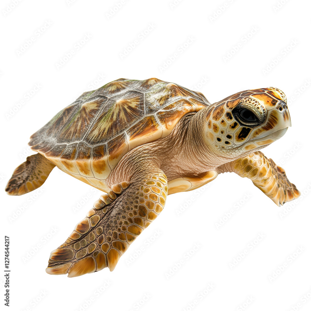 Obraz premium Closeup loggerhead sea turtle with soft studio lighting on white background