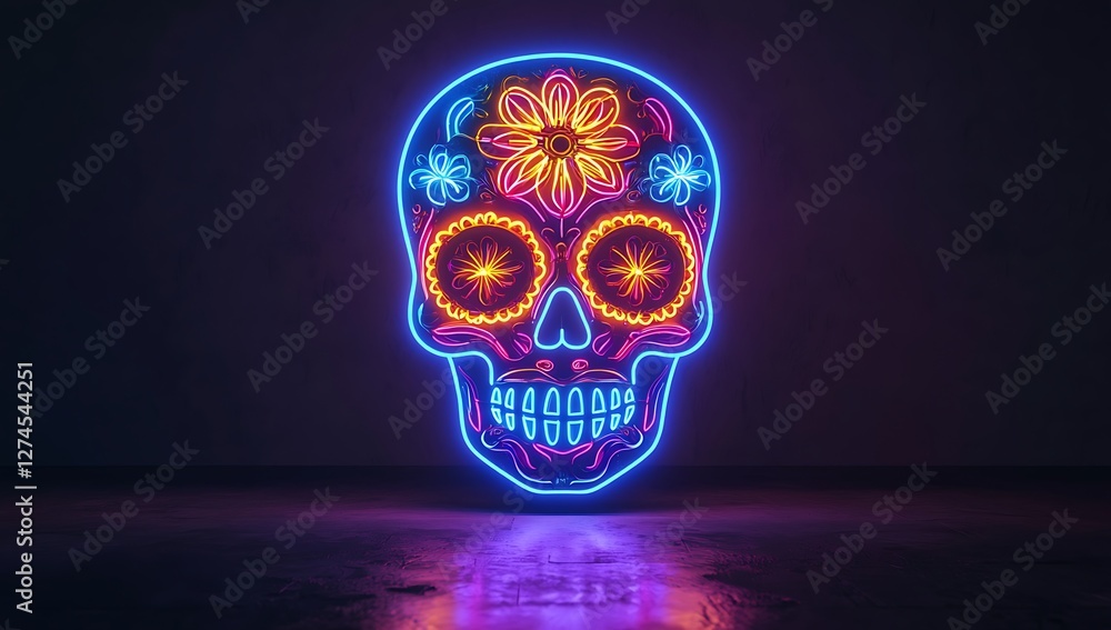 Neon Blue Head Outline with Reflective Surface - Striking Contrast and Glowing Effect Neon Blue Head Outline with Reflective Surface - Striking Contrast and Glowing Effect