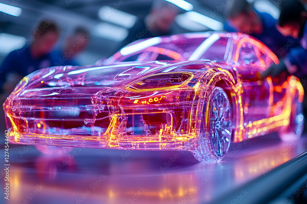 Transparent Car Model, Design Team, Industrial Setting, Future Technology Transparent Car Model, Design Team, Industrial Setting, Future Technology