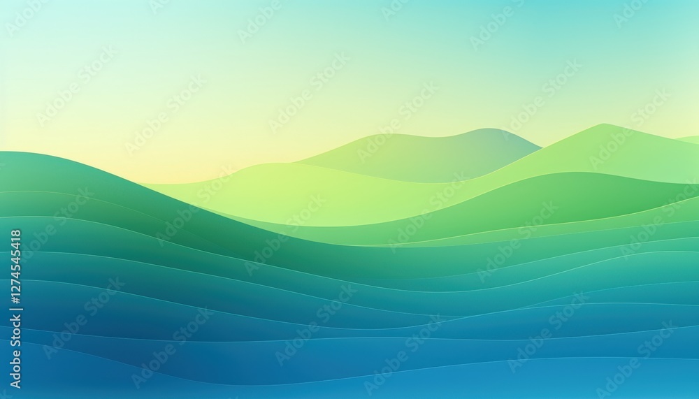Obraz premium Abstract illustration of rolling hills over serene lake, used for backgrounds or design elements