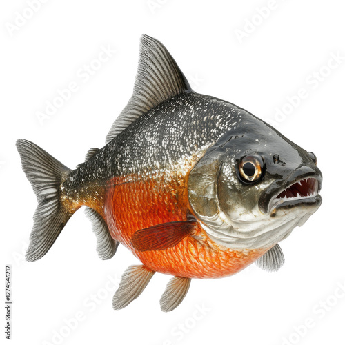 Detailed angled redbellied piranha in soft studio lighting