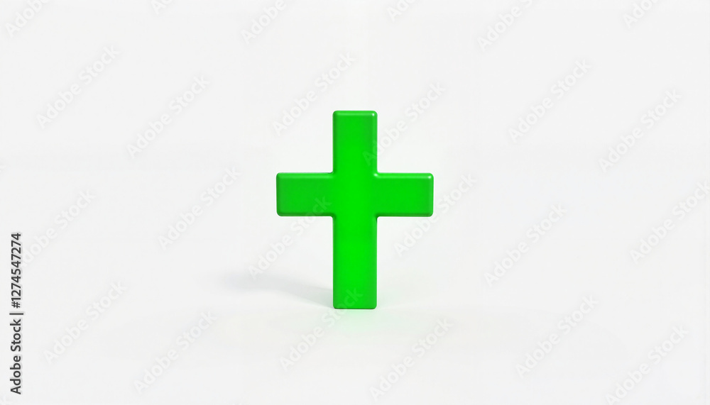 Green cross symbol on white background, health and wellness concept Green cross symbol on white background, health and wellness concept