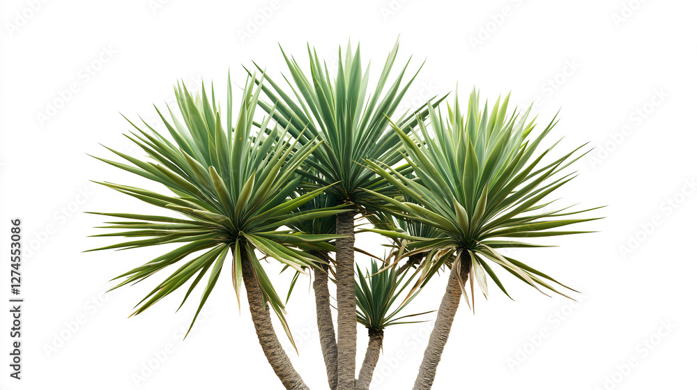 Dragon Tree Cluster on White Background, Vibrant Dracaena Marginata with Green Leaves Dragon Tree Cluster on White Background, Vibrant Dracaena Marginata with Green Leaves