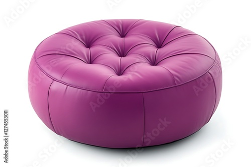 Chic round couch with vivid violet leather, isolated on white background, ultra HD,