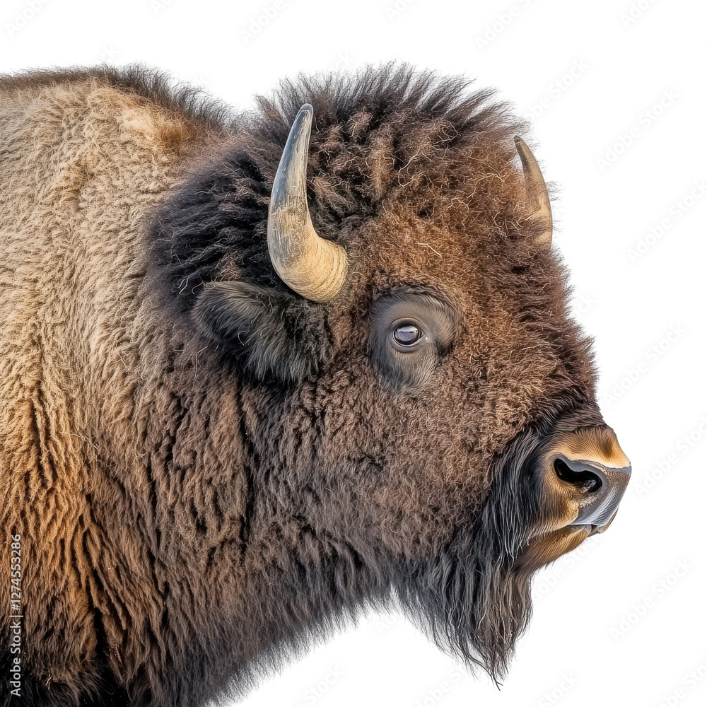 Majestic American bison in closeup with detailed fur Majestic American bison in closeup with detailed fur