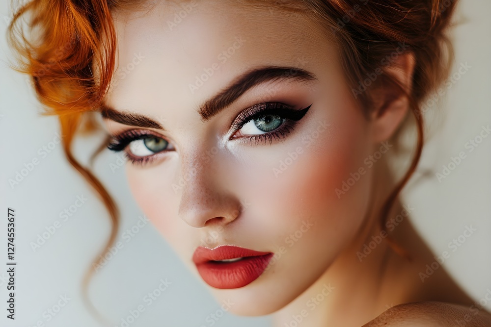 Beautiful woman with bold makeup, confident and strong expression Beautiful woman with bold makeup, confident and strong expression