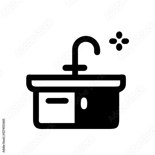 Shiny kitchen sink icon with faucet, cleanliness concept