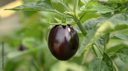 Wallpaper Mural A Single Dark Eggplant Growing on a Lush Green Plant Torontodigital.ca
