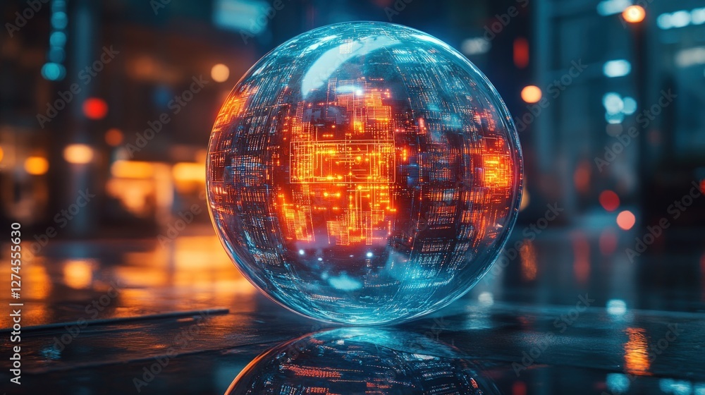 Futuristic sphere city night reflection technology Futuristic sphere city night reflection technology
