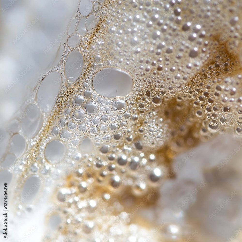 Coffee foam close-up, light background, bubbles texture Coffee foam close-up, light background, bubbles texture