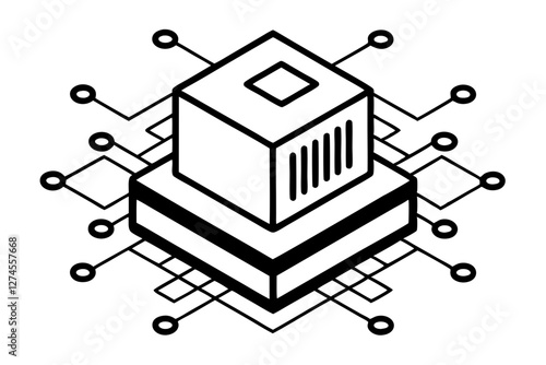 Central Processing Unit CPU in Isometric Vector Style with Labeled Connections