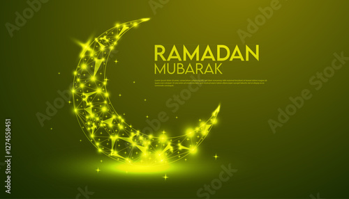 Elegant Abstract Ramadan Background with Blue Geometric Patterns, Crescent Moon, and Shining Stars – Futuristic Digital Islamic Vector Illustration for Eid Celebration, Midnight Sky, and Spiritual Fes