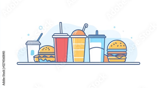Wallpaper Mural Fast food meal; burgers, drinks; tray; white background; restaurant menu Torontodigital.ca