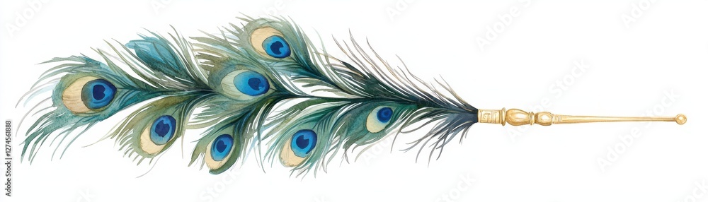Obraz premium Watercolor peacock feather art creative studio painting indoor artistic vision, isolated on white background