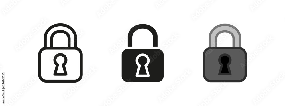 Padlock icon. Secure lock and keyhole symbol. Safety and protection vector illustration. Privacy and restricted access sign. Encrypted security and defense concept. Padlock icon. Secure lock and keyhole symbol. Safety and protection vector illustration. Privacy and restricted access sign. Encrypted security and defense concept.