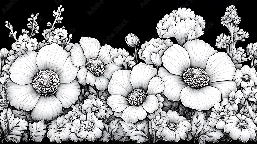 Monochrome floral sketch elegant botanical artwork high resolution hd photo Monochrome floral sketch elegant botanical artwork high resolution hd photo