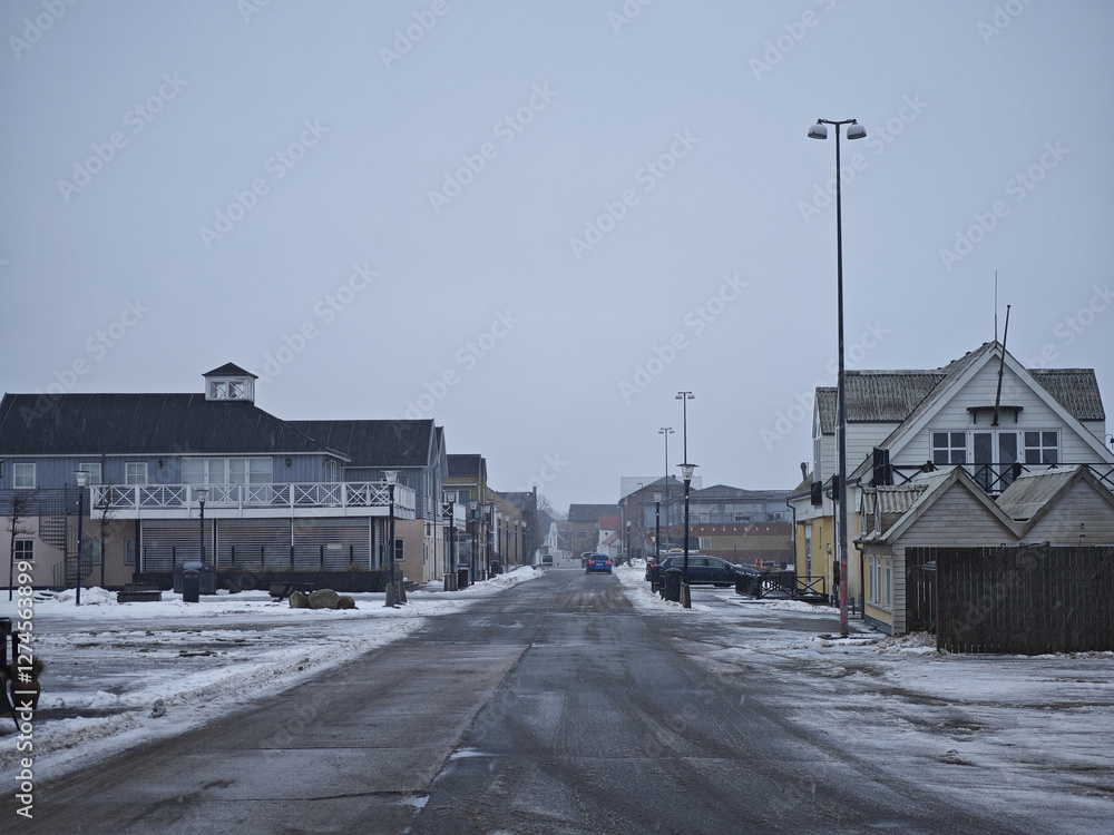 Winter cityscape of Hals, a harbour and tourist town in Nordjylland, Aalborg Municipality on the east coast of the Jutland peninsula in northern Denmark.
