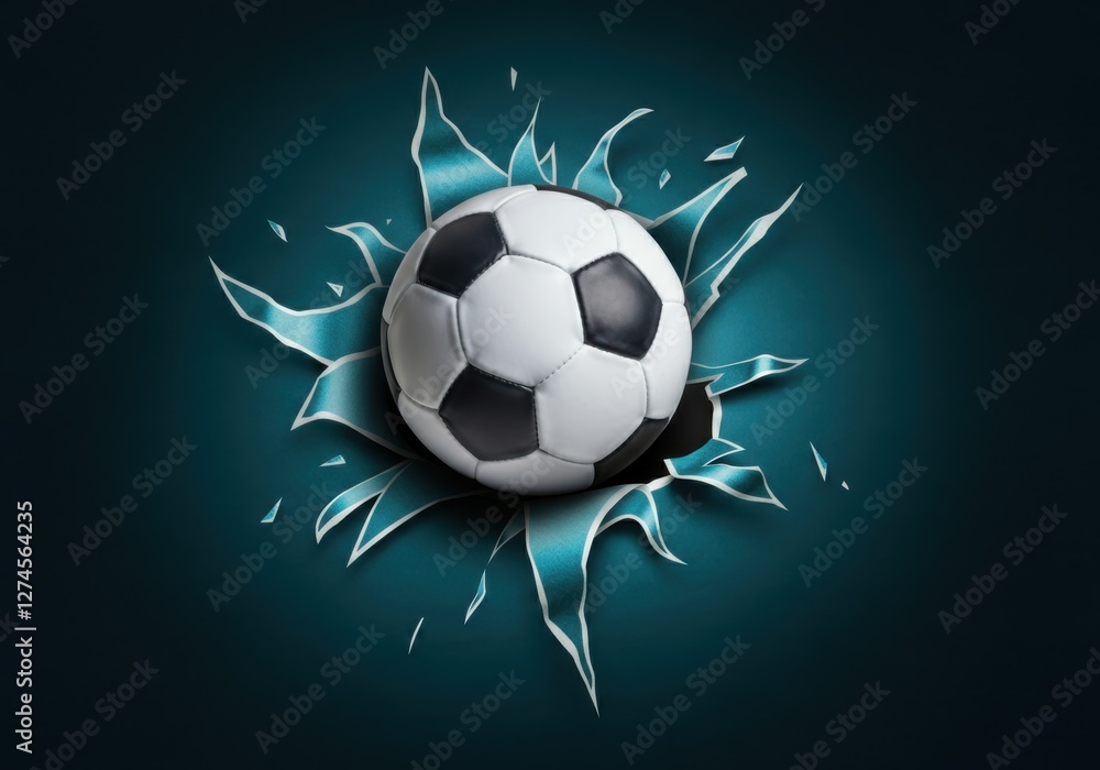 Obraz premium Soccer ball breaking through wall dynamic design