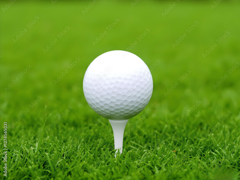Close-Up of Golf Ball on Tee in Vibrant Green Field. A detailed view of a golf ball perched on a tee amidst lush green grass, symbolizing sports, recreation, and outdoor activities. Ideal for themes. Close-Up of Golf Ball on Tee in Vibrant Green Field. A detailed view of a golf ball perched on a tee amidst lush green grass, symbolizing sports, recreation, and outdoor activities. Ideal for themes.