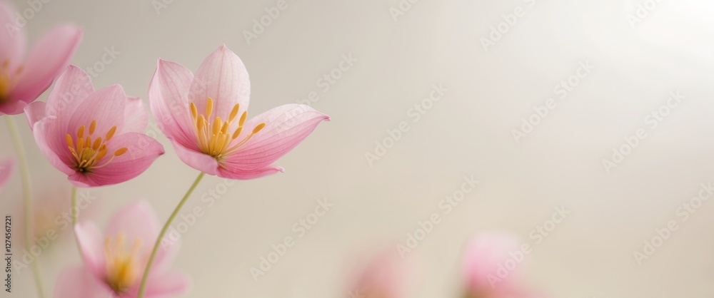 Fototapeta premium Delicate pink petals with yellow stamens
