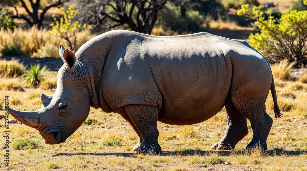 Obraz premium White Rhinoceros in African Savanna Landscape