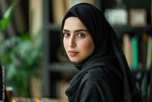 Portrait of beautiful young muslim businesswoman in hijab, Ai Generated