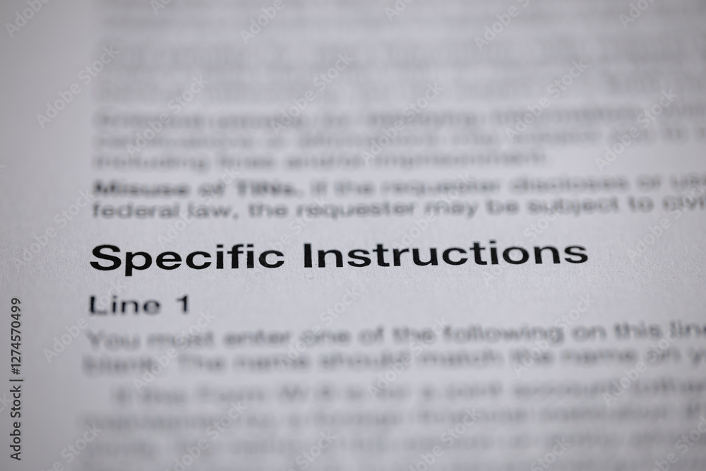 Obraz premium Specific Instructions Document: Close-up of text 