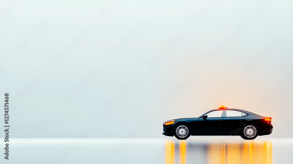A sleek black police car with flashing lights on a minimalist background capturing law enforcement in action A sleek black police car with flashing lights on a minimalist background capturing law enforcement in action