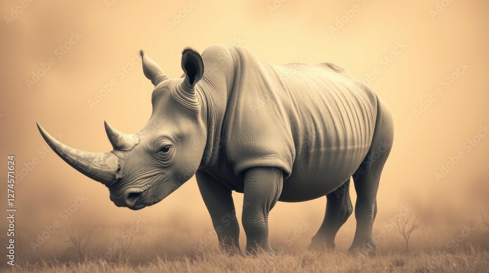 Fototapeta premium Majestic White Rhino in Serengeti Landscape Photo