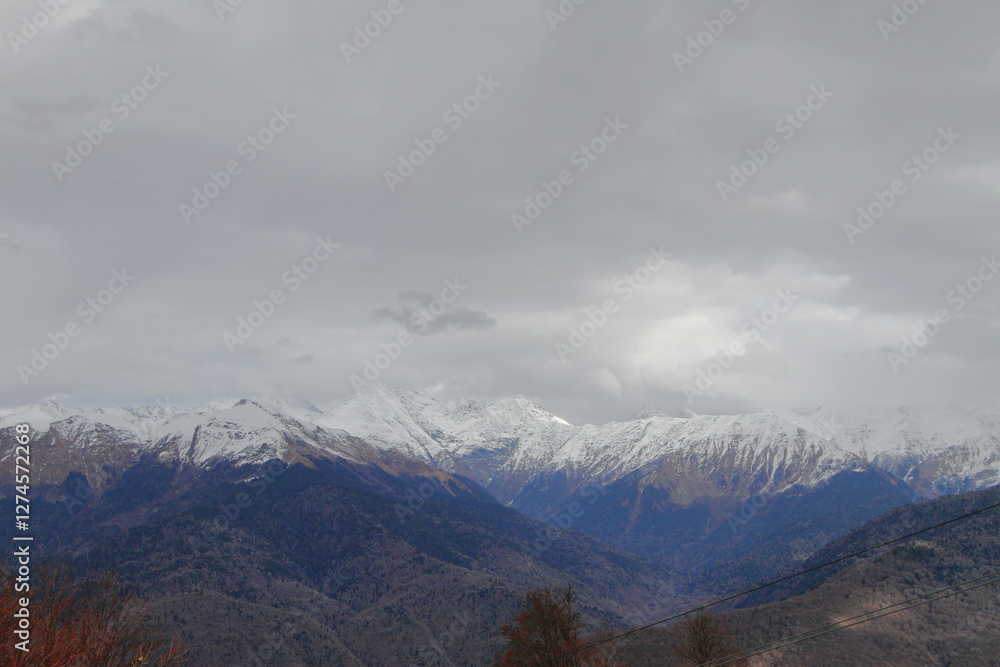View of Caucasus in late autumn. Rosa Khutor Resort, Sochi, Russia