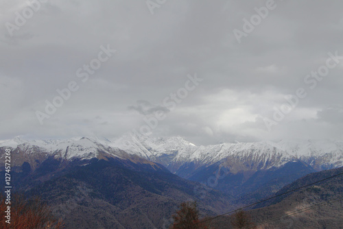 View of Caucasus in late autumn. Rosa Khutor Resort, Sochi, Russia