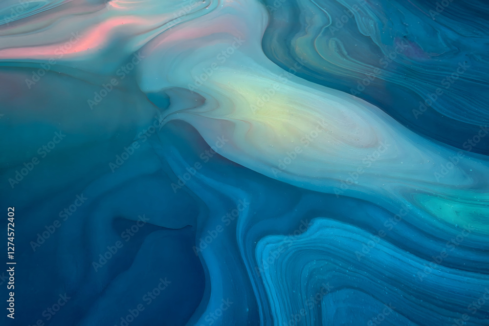 Obraz premium Mesmerizing Abstract Swirl of Deep Blue and Teal Fluid Art with Soft Pastel Highlights