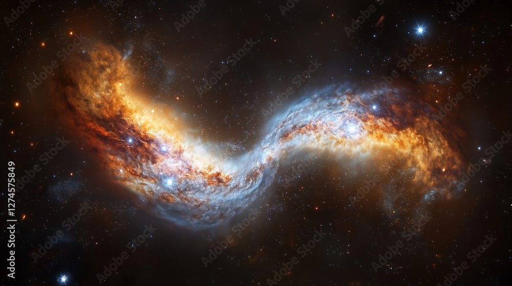 Obraz premium Stunning view of two galaxies merging in deep space with vibrant colors and celestial formations