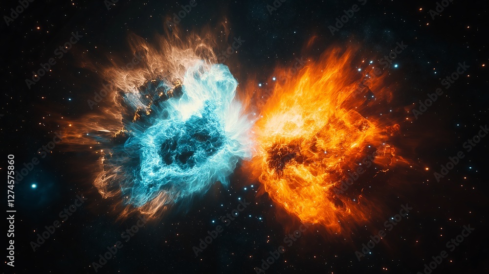Obraz premium Colorful clash of cosmic fire and ice in deep space illustrating the beauty of celestial phenomena and the universe's creativity