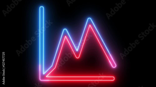 Neon graph up and down icon animation on black background.