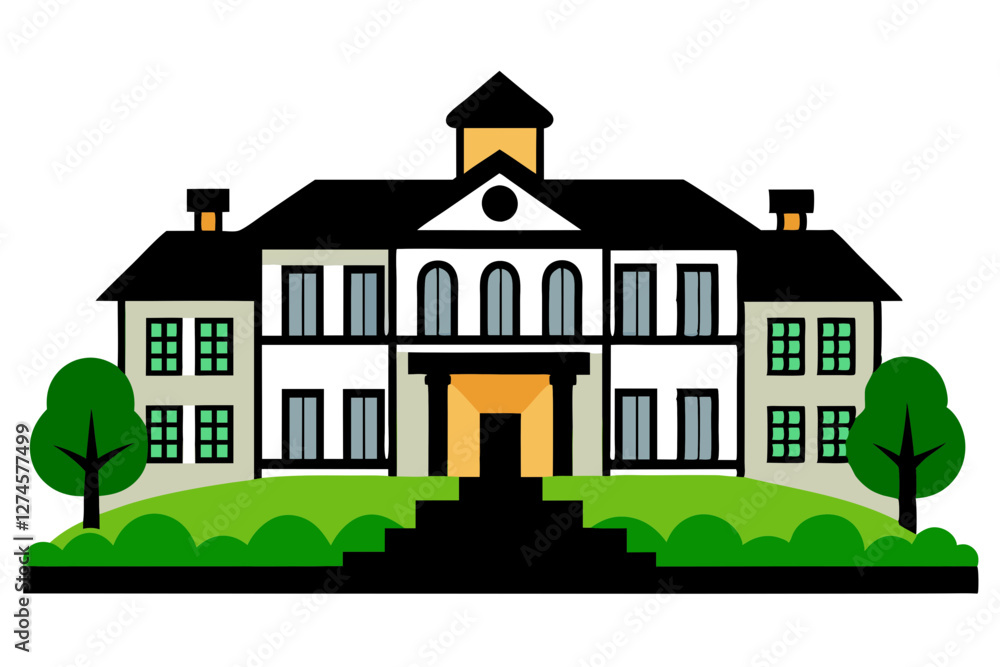 Naklejka premium Luxury Mansion Vector Design – Stunning Multi-Level House Illustration