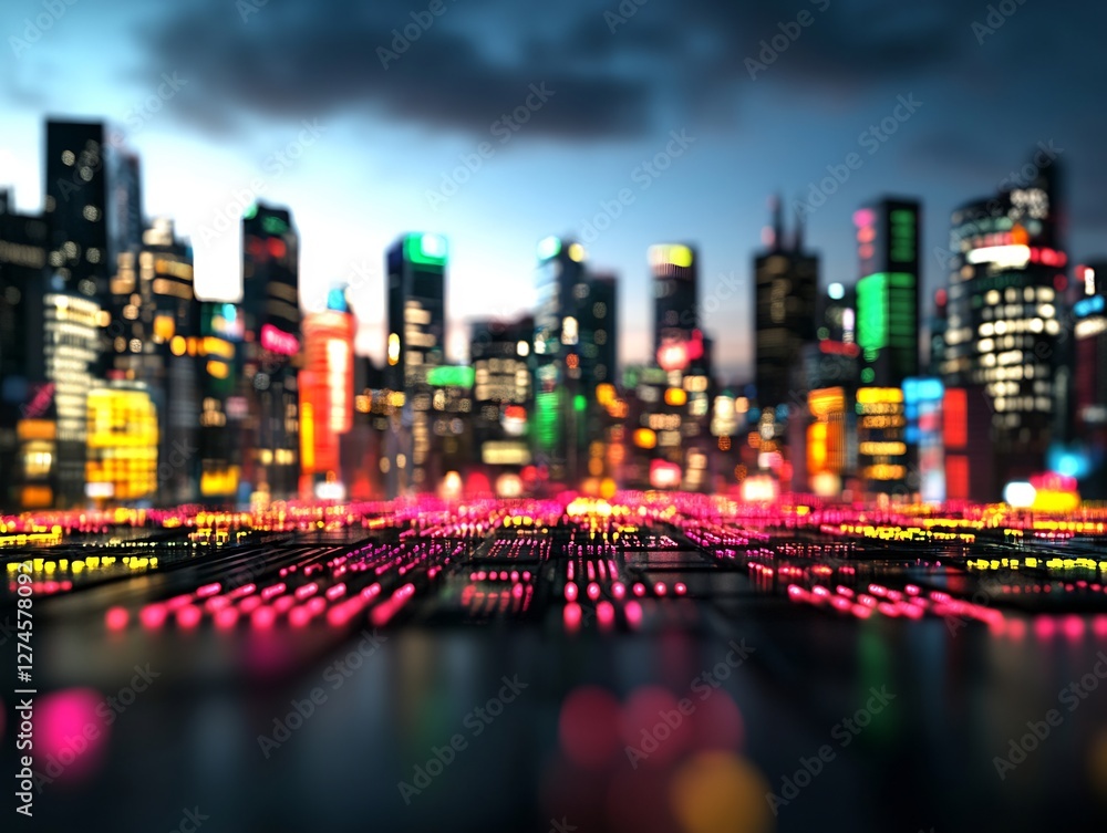 Obraz premium financial outlook with digital grids and neon hues
