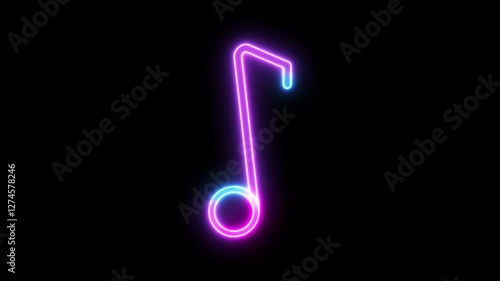 Glowing neon music icon animation on black background.