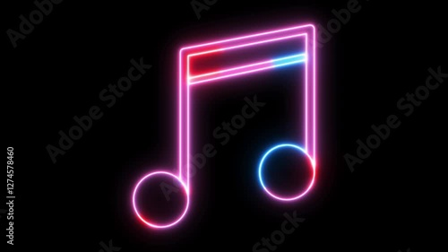 Neon music icon animation on black background.