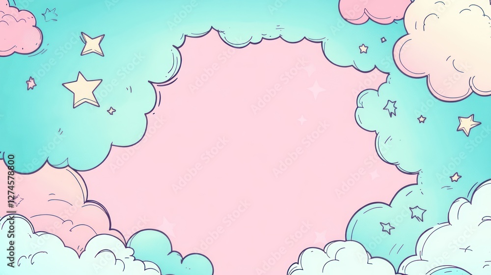 Pastel Sky Dreamland: A Whimsical Illustration of Fluffy Clouds and Twinkling Stars Pastel Sky Dreamland: A Whimsical Illustration of Fluffy Clouds and Twinkling Stars