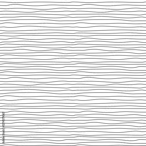 Abstract Doodle horizontal line seamless Pattern. Wavy lines texture. Curved stripes. Black and white monochrome Background. Great for package, wallpaper, cover, banner, fabric print
