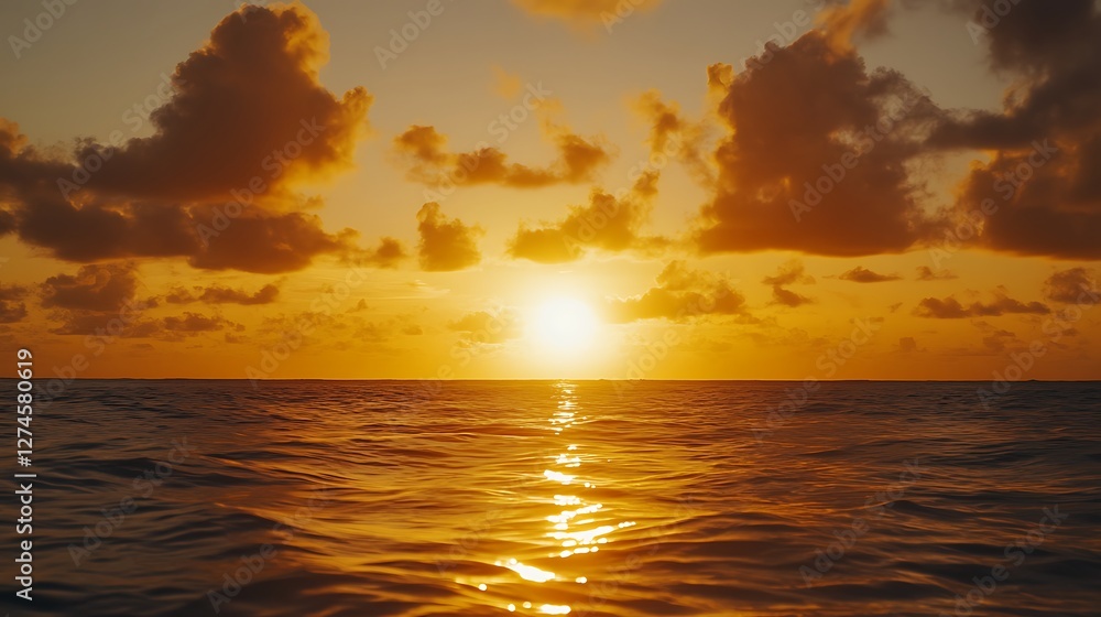 Obraz premium Golden Sunset Over Calm Ocean Waters