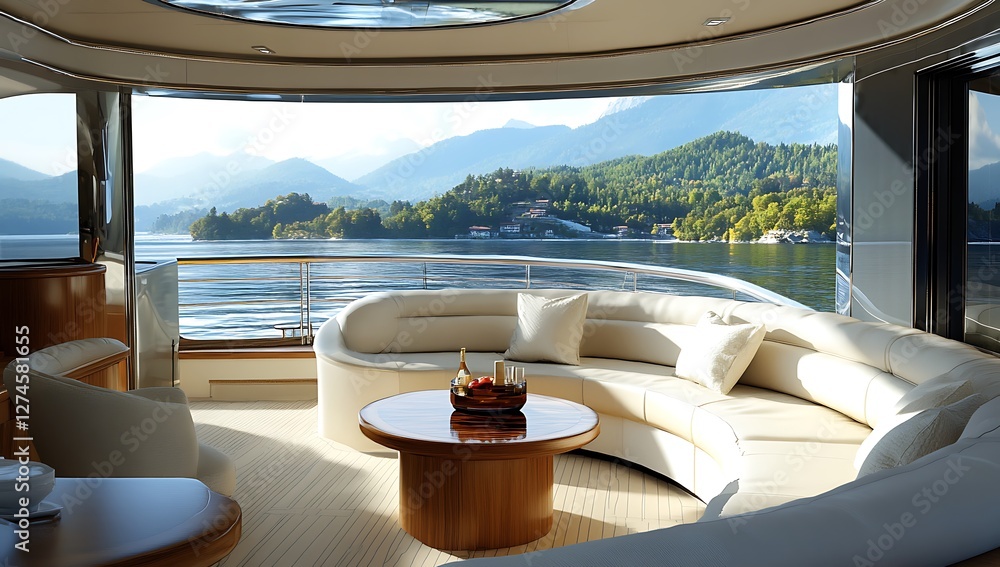 Fototapeta premium Luxurious Yacht Interior with Panoramic Views