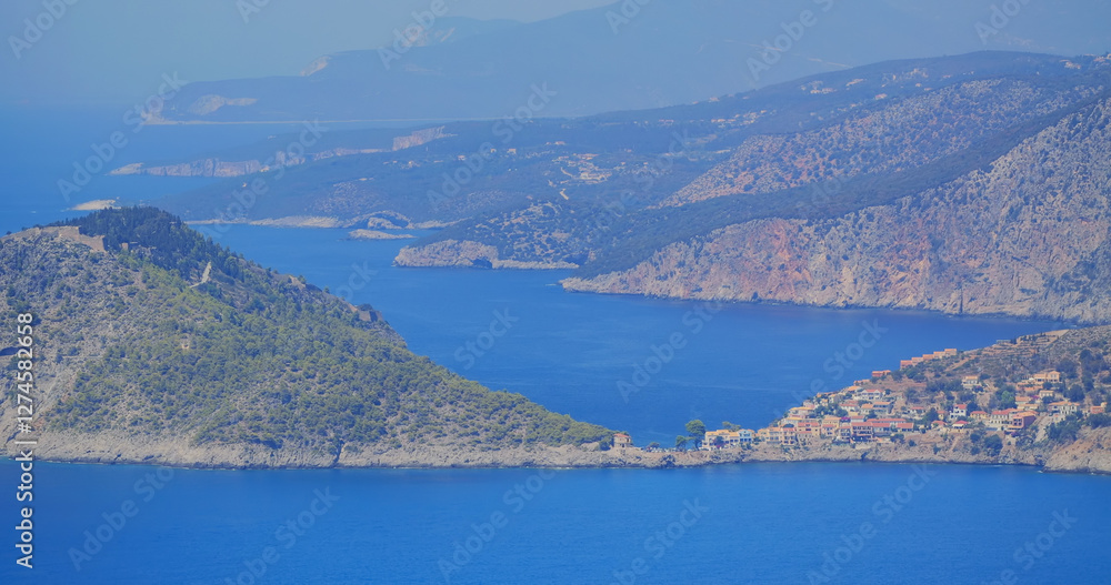 Naklejka premium Panorama of the coastline of Kefalonia island Greece