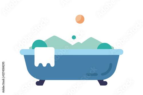Clawfoot Bathtub Vector with Bubbles & Scenic Window View