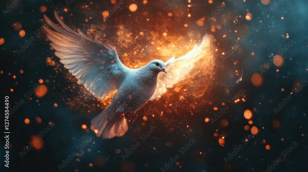 Fototapeta premium Fiery Dove: A Symbol of Hope and Transformation