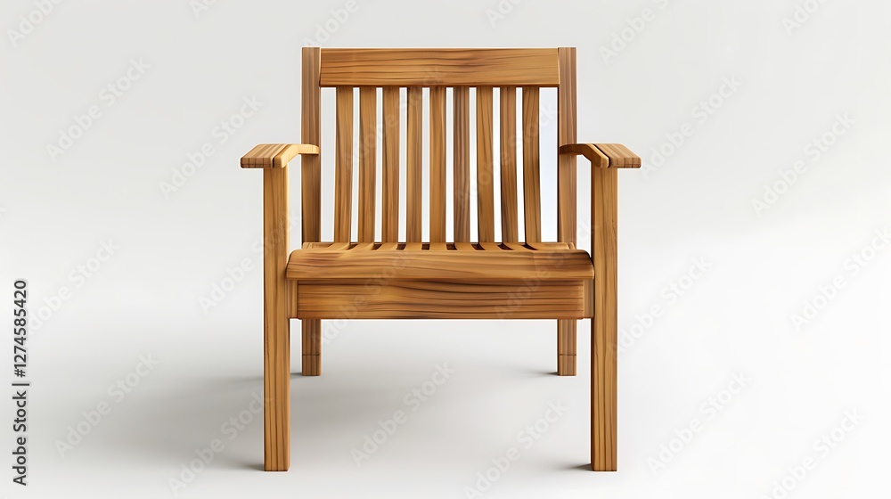 A timeless wooden chair with a slatted seat and backrest, perfectly aligned on a white background. A timeless wooden chair with a slatted seat and backrest, perfectly aligned on a white background.