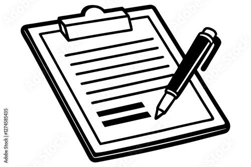 Real Estate Agreement Symbol. Clipboard, Contract, and Pen Vector